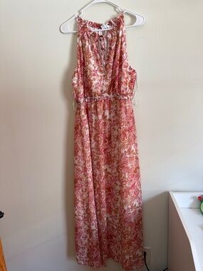 Pink Paisley Halter Maxi Dress - Lightweight Summer Dress size XL